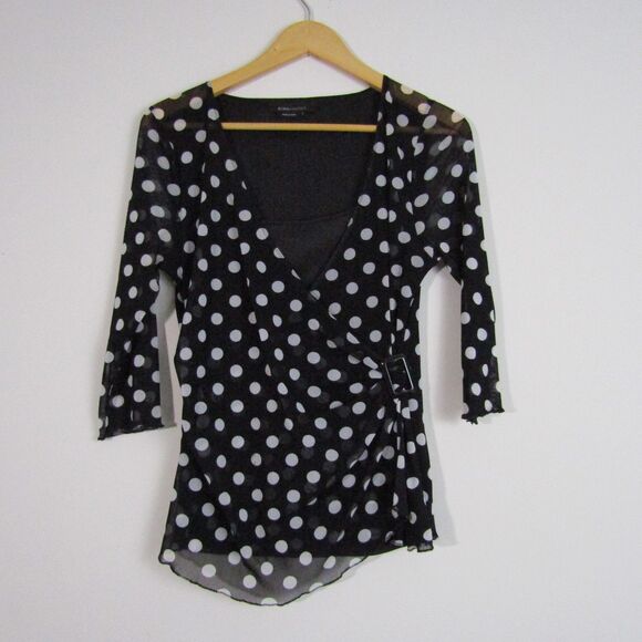 BCBGMaxAzria Top Large Black Polka Dots Sheer Y2K Vintage Whimsygoth Grunge - Picture 1 of 13